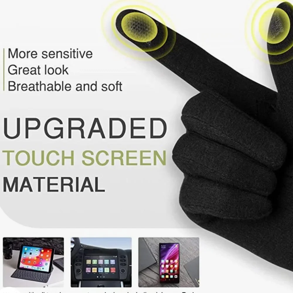 Black Button Plaid Smart Gloves Fleece Lined Smart Touch Text Friend